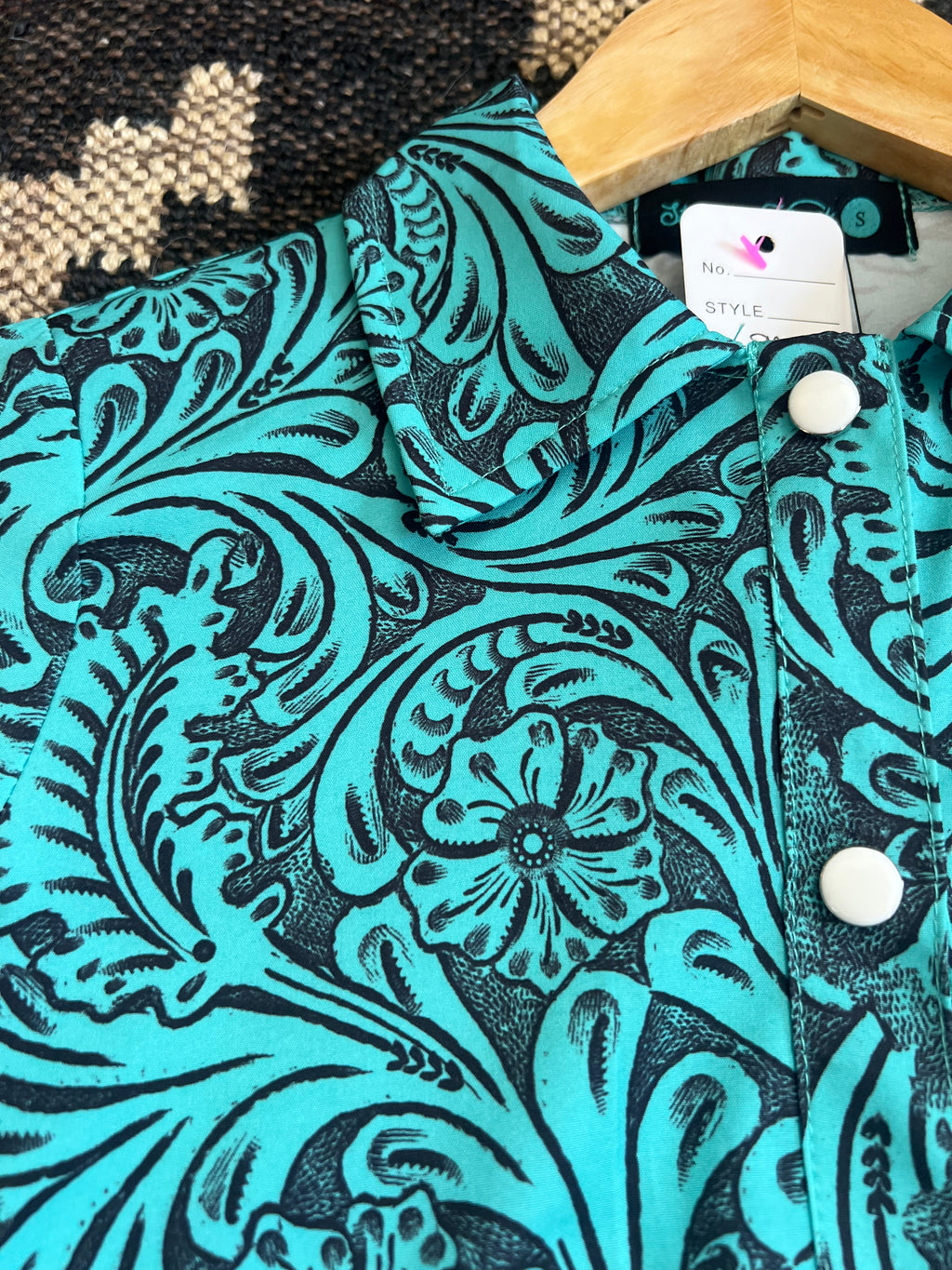 KIDS Turquoise Tooled Button Up