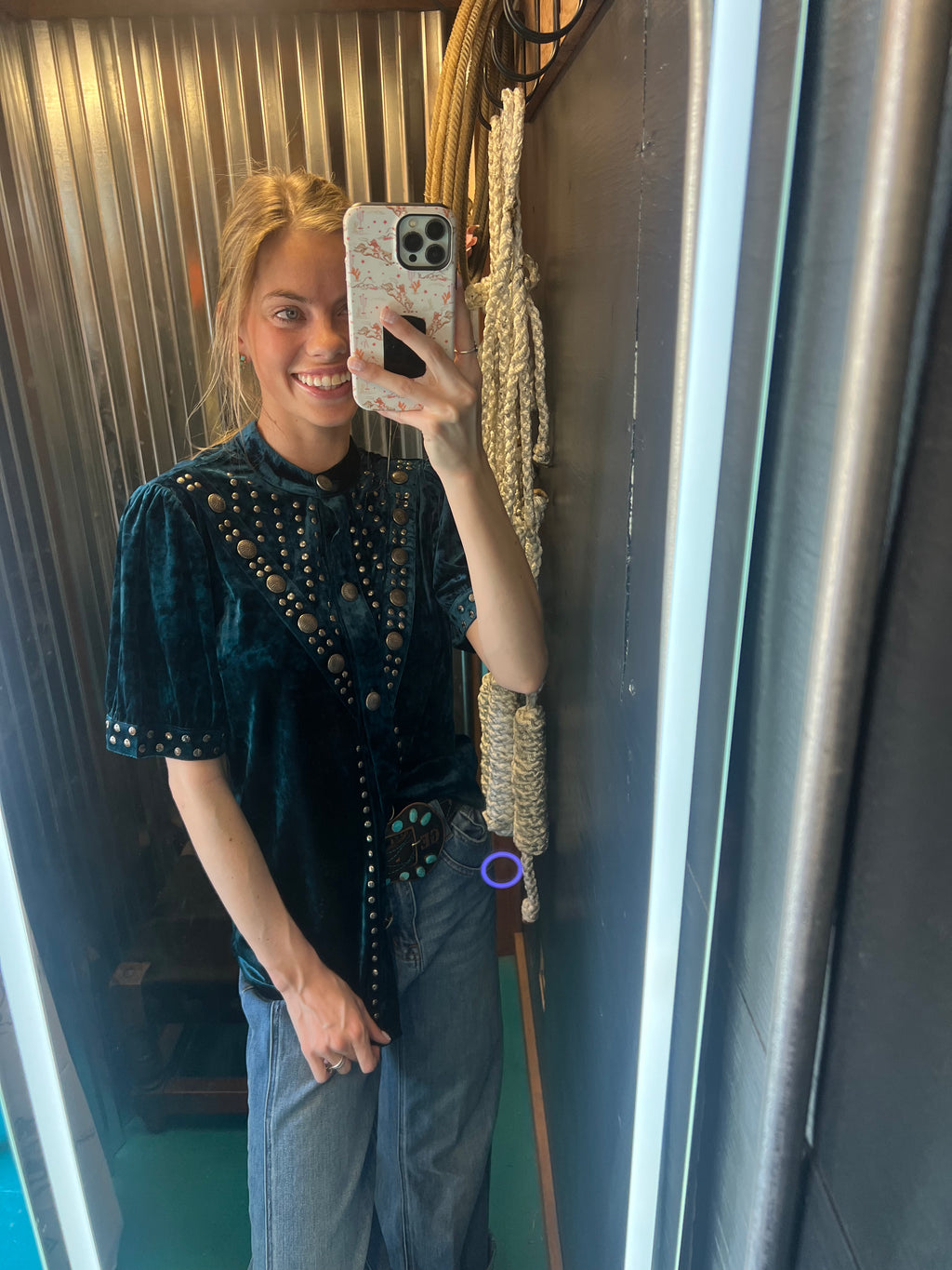 Teal Vallejo Velvet Button Up