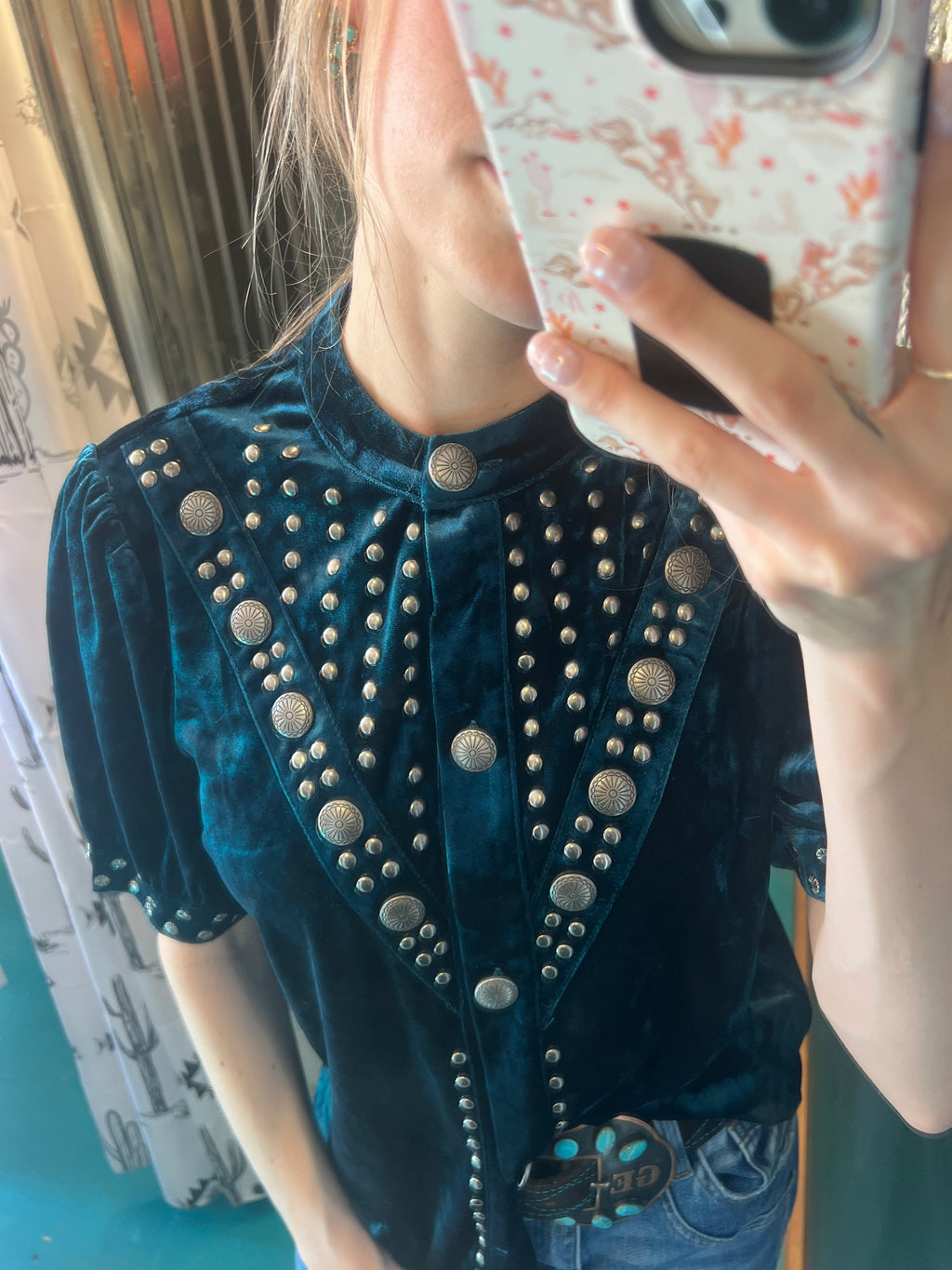 Teal Vallejo Velvet Button Up